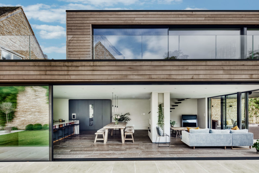 Stout House Ultraline minimal frame black sliding doors new build dwelling